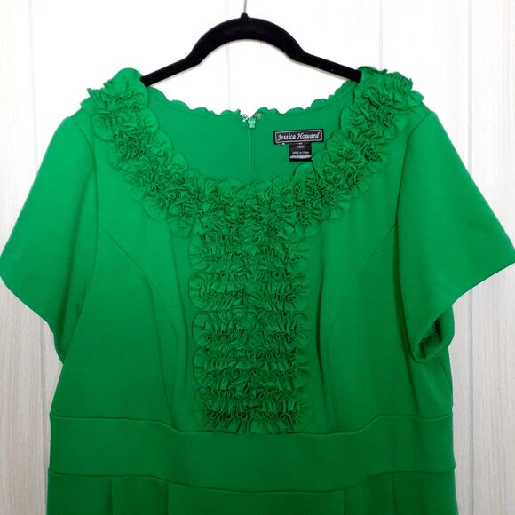 Jessica Howard Kelly Green Dress Size 16W Ruffle Frill Collar Short Sleeve - Picture 4 of 8